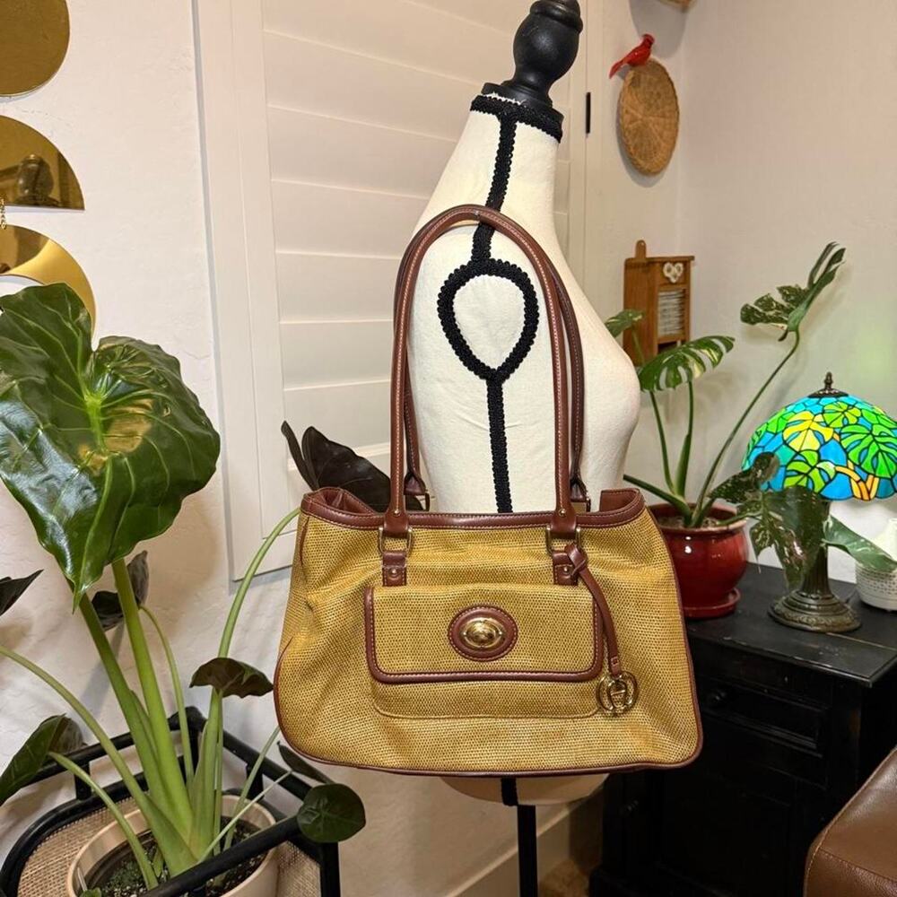 Vintage Y2K Etienne Aigner Woven Jute Shoulder Bag Brown Gold Hardware Tote